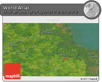 Satellite 3D Map of the Area around 57° 3' 8" N, 23° 1' 29" E