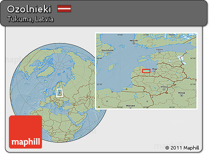 Savanna Style Location Map of Ozolnieki, hill shading