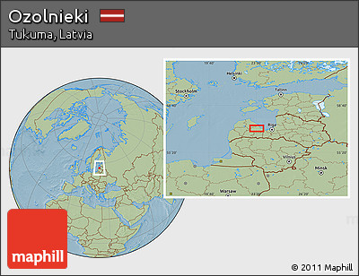 Savanna Style Location Map of Ozolnieki, hill shading