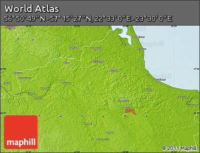 Physical Map of the Area around 57° 3' 8" N, 23° 1' 29" E