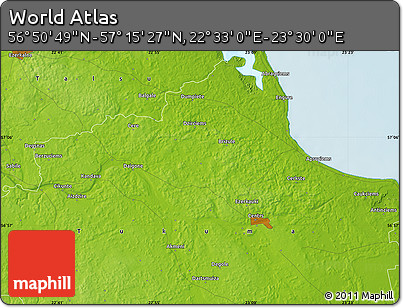 Physical Map of the Area around 57° 3' 8" N, 23° 1' 29" E