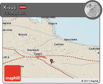 Shaded Relief Panoramic Map of Kivuļi