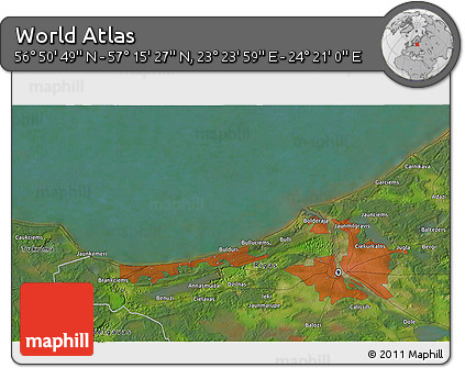 Satellite 3D Map of the Area around 57° 3' 8" N, 23° 52' 30" E