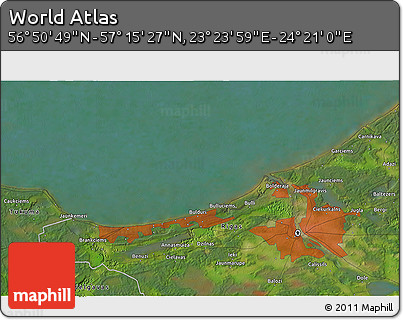 Satellite 3D Map of the Area around 57° 3' 8" N, 23° 52' 30" E