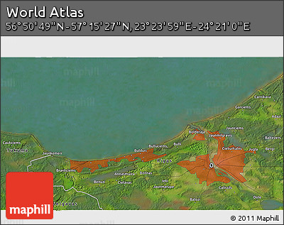 Satellite 3D Map of the Area around 57° 3' 8" N, 23° 52' 30" E