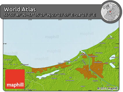 Physical Map of the Area around 57° 3' 8" N, 23° 52' 30" E