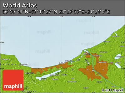 Physical Map of the Area around 57° 3' 8" N, 23° 52' 30" E