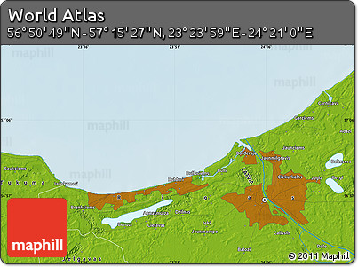 Physical Map of the Area around 57° 3' 8" N, 23° 52' 30" E