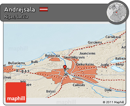Shaded Relief Panoramic Map of Andrejsala