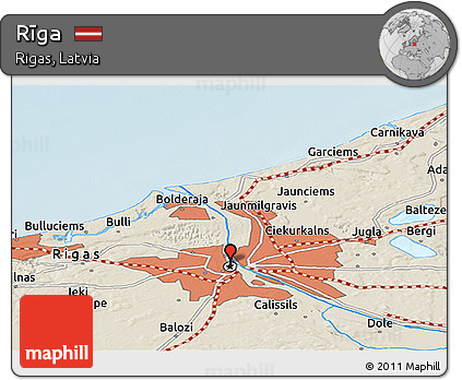 Shaded Relief Panoramic Map of Rīga
