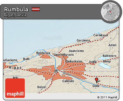 Shaded Relief Panoramic Map of Rumbula