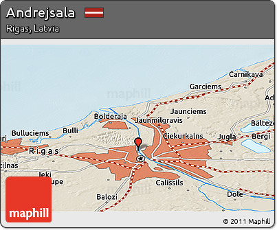 Shaded Relief Panoramic Map of Andrejsala