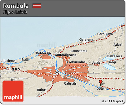 Shaded Relief Panoramic Map of Rumbula