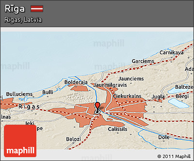 Shaded Relief Panoramic Map of Rīga