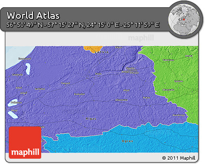 Political 3D Map of the Area around 57° 3' 8" N, 24° 43' 30" E