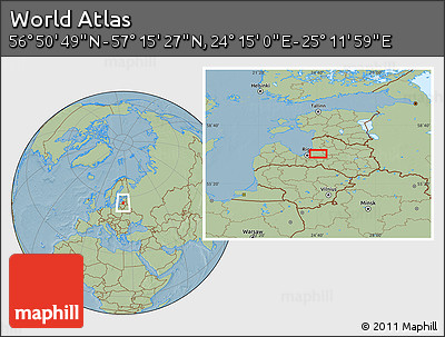 Savanna Style Location Map of the Area around 57° 3' 8" N, 24° 43' 30" E, hill shading