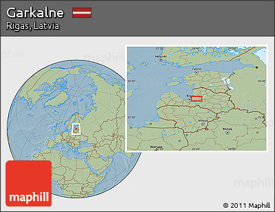Savanna Style Location Map of Garkalne, hill shading