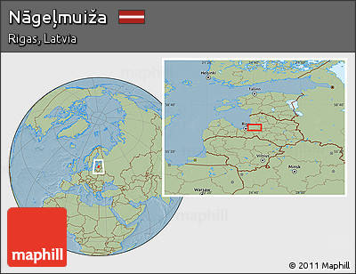 Savanna Style Location Map of Nāgeļmuiža, hill shading