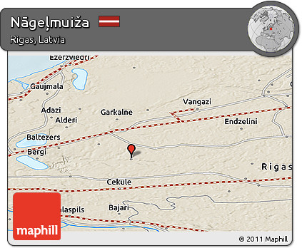 Shaded Relief Panoramic Map of Nāgeļmuiža