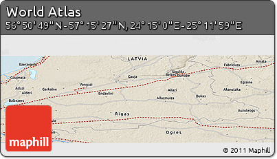 Shaded Relief Panoramic Map of the Area around 57° 3' 8" N, 24° 43' 30" E