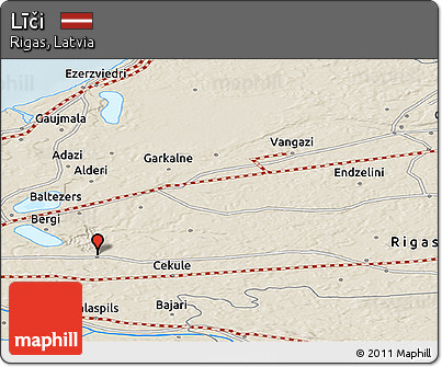 Shaded Relief Panoramic Map of Līči