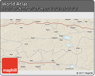 Shaded Relief 3D Map of the Area around 57° 3' 8" N, 25° 34' 30" E