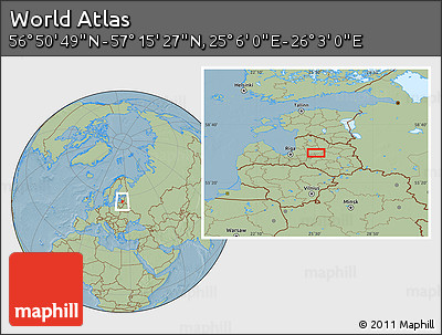 Savanna Style Location Map of the Area around 57° 3' 8" N, 25° 34' 30" E, hill shading