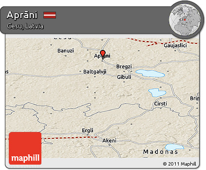 Shaded Relief Panoramic Map of Aprāni