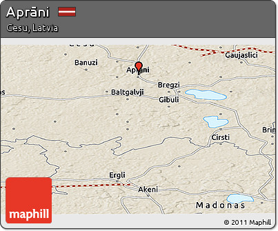 Shaded Relief Panoramic Map of Aprāni