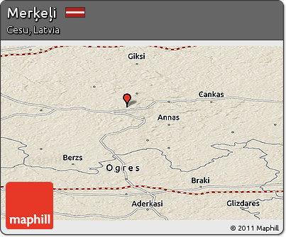 Shaded Relief Panoramic Map of Merķeļi