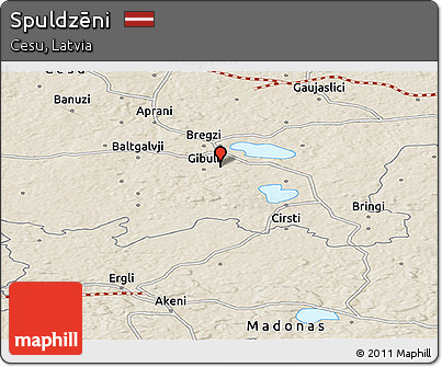 Shaded Relief Panoramic Map of Spuldzēni