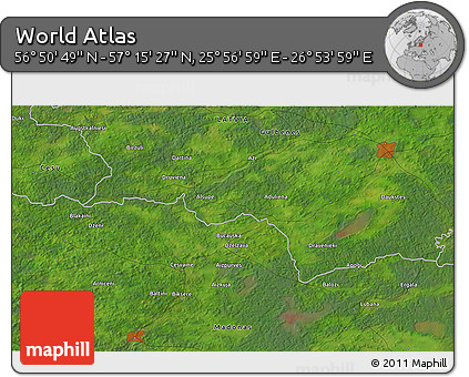 Satellite 3D Map of the Area around 57° 3' 8" N, 26° 25' 29" E