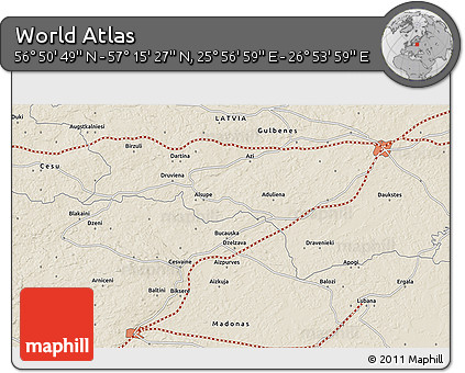Shaded Relief 3D Map of the Area around 57° 3' 8" N, 26° 25' 29" E