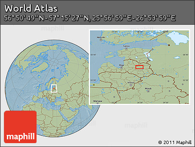Savanna Style Location Map of the Area around 57° 3' 8" N, 26° 25' 29" E, hill shading