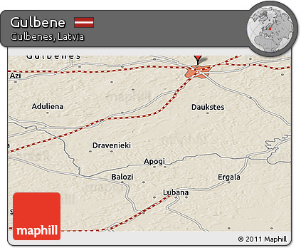 Shaded Relief Panoramic Map of Gulbene