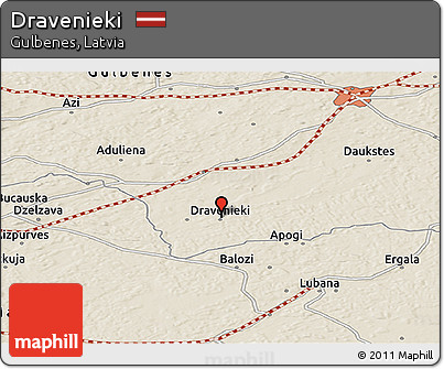 Shaded Relief Panoramic Map of Dravenieki