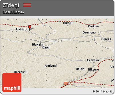 Shaded Relief Panoramic Map of Zīdeņi