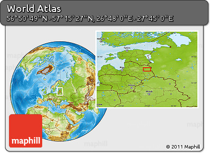 Physical Location Map of the Area around 57° 3' 8" N, 27° 16' 29" E