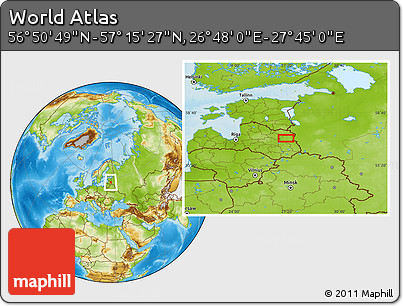 Physical Location Map of the Area around 57° 3' 8" N, 27° 16' 29" E