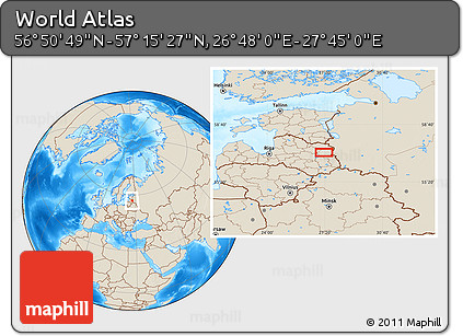 Shaded Relief Location Map of the Area around 57° 3' 8" N, 27° 16' 29" E