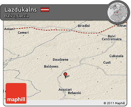 Shaded Relief Panoramic Map of Lazdukalns
