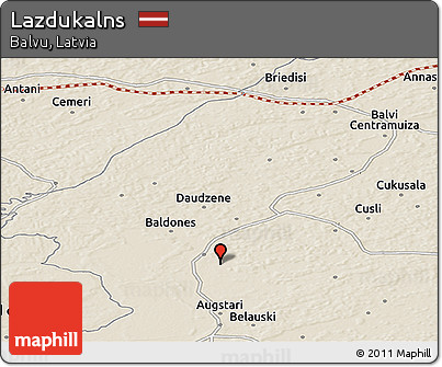 Shaded Relief Panoramic Map of Lazdukalns