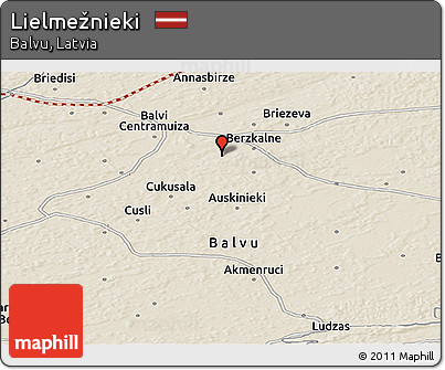 Shaded Relief Panoramic Map of Lielmežnieki