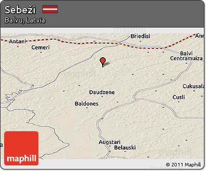 Shaded Relief Panoramic Map of Sebeži