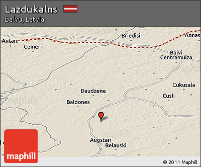 Shaded Relief Panoramic Map of Lazdukalns