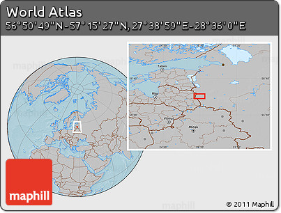 Gray Location Map of the Area around 57° 3' 8" N, 28° 7' 30" E, hill shading