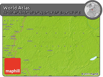 Physical Map of the Area around 57° 3' 8" N, 28° 7' 30" E