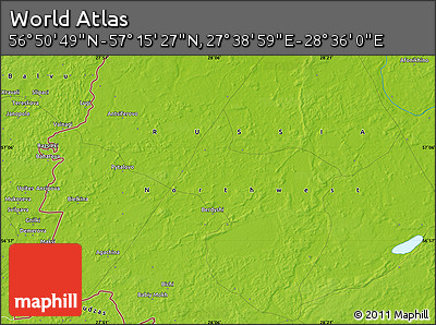 Physical Map of the Area around 57° 3' 8" N, 28° 7' 30" E