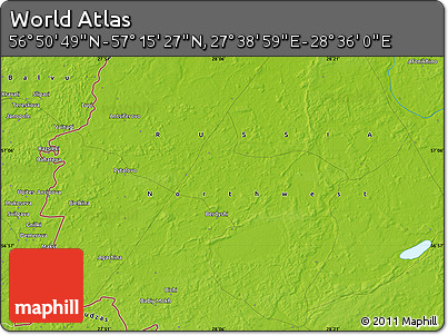 Physical Map of the Area around 57° 3' 8" N, 28° 7' 30" E