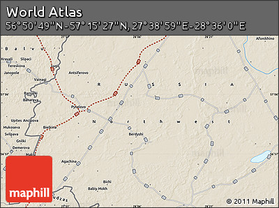 Shaded Relief Map of the Area around 57° 3' 8" N, 28° 7' 30" E